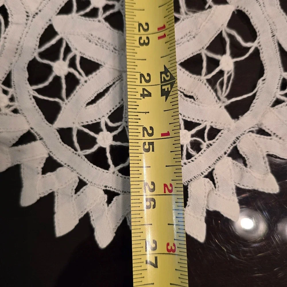 Vintage Round Battenberg Lace Doily Off-White Floral Embroidered Table Mat 26